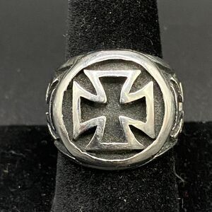 Stainless Steel Iron Cross Ring Sz 9.5 Gothic Biker Military Punk